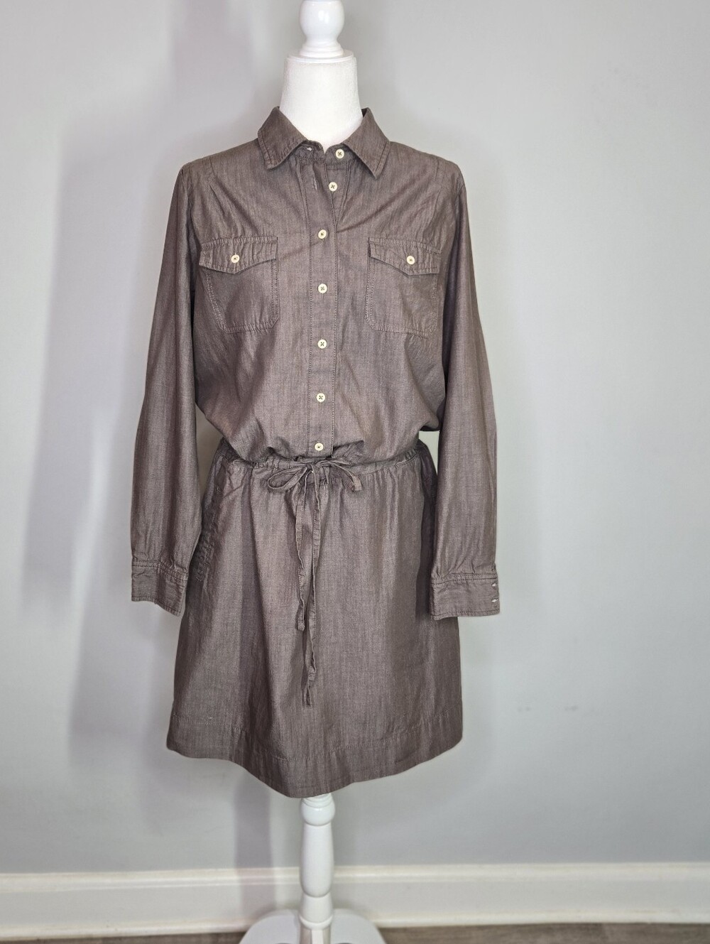 Boden Long Sleeve Shirt Dress Size 12 R Brown